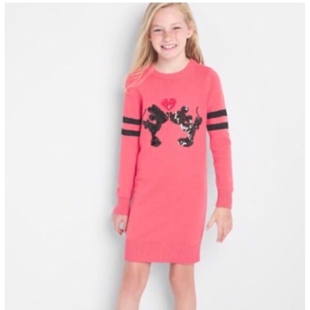Gap Kids Disney Mickey Minnie Mouse Sequin Sweater Dress Coral Pink XL 12